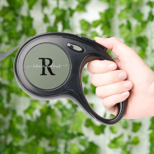 Elegant Monogram Script Name Initial Personalized  Retractable Pet Leash