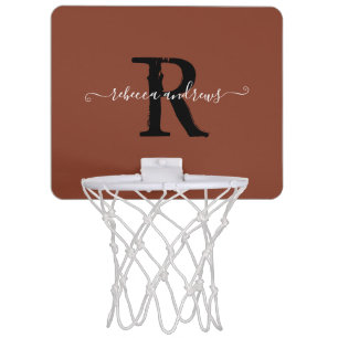 Elegant Monogram Script Name Initial Terracota Mini Basketball Hoop