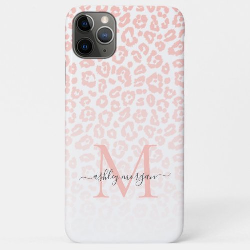 Elegant Monogram Script Name Pink Leopard Ombre iPhone 11 Pro Max Case