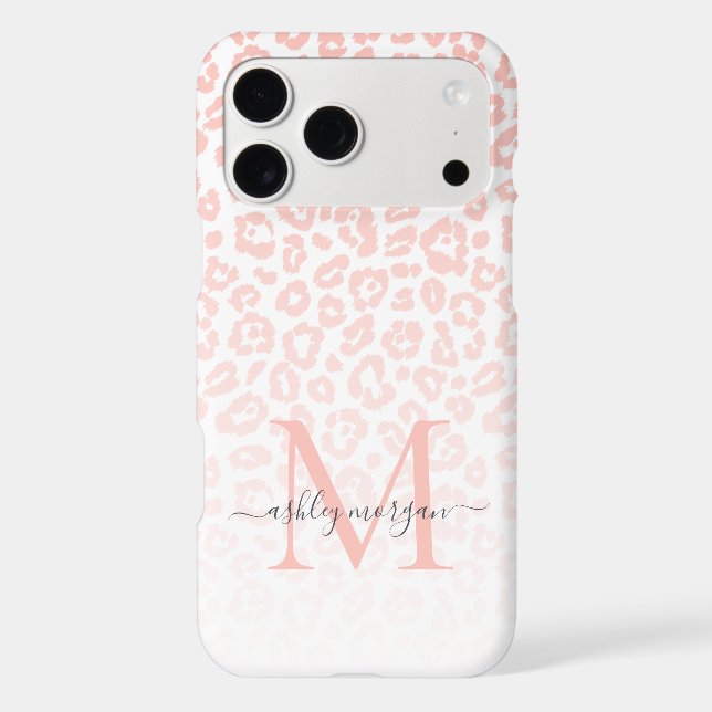 Elegant Monogram Script Name Pink Leopard Ombre Iphone Case (Back)