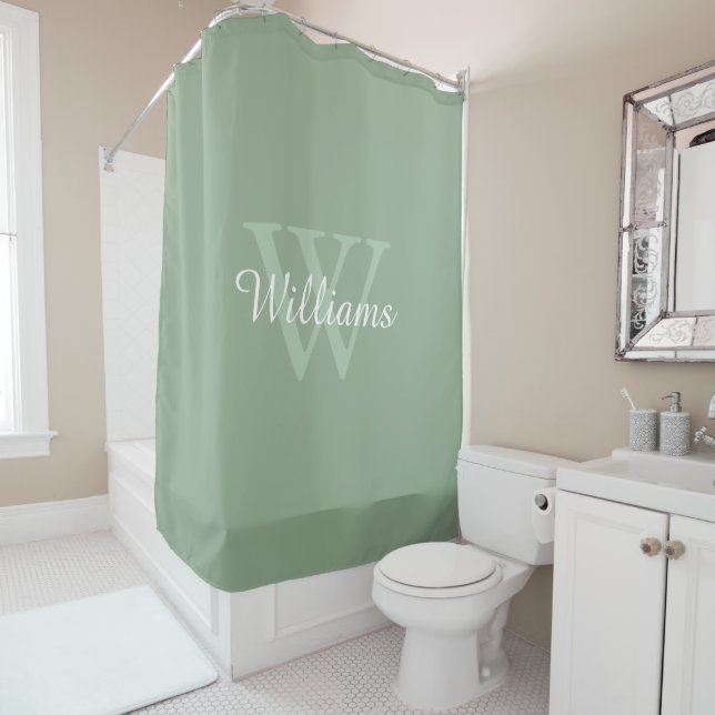Elegant Monogram Script Name Shower Curtain (In Situ)