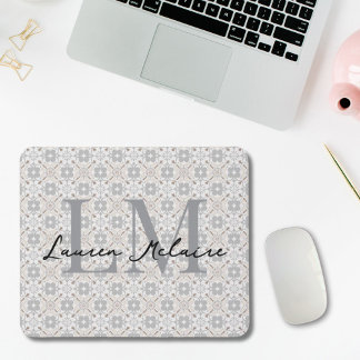 Elegant Monogram Script Name Spanish Tile Mouse Pad