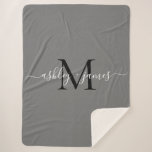 Elegant Monogram Script Names Black Gray Newlywed  Sherpa Blanket<br><div class="desc">Chic, modern and simple monogrammed sherpa blanket with your names and monogram in white elegant handwritten script calligraphy and black modern typography on a gray background. This stylish design is a perfect keepsake luxury gift for the newly wed couple. If you need any help or matching products please contact us...</div>