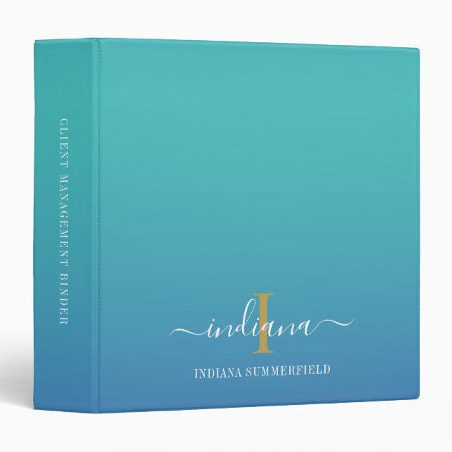 Elegant Monogram Script Office Custom 3 Ring Binder (Front/Spine)