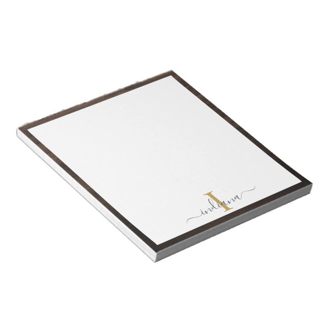 Elegant Monogram Script Rustic Wood-Look Notepad (Angled)