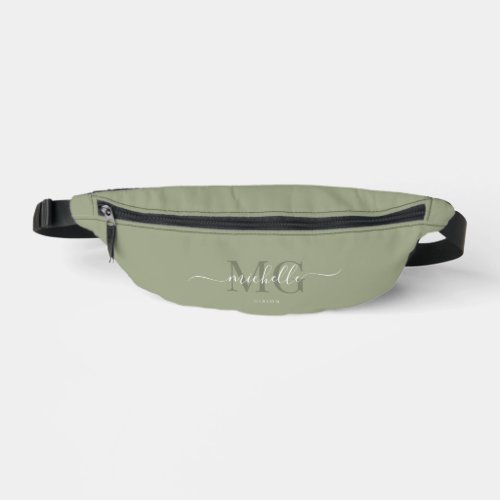 Elegant Monogram Script Sage Green Modern Fanny Pack