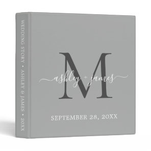 Elegant Monogram Script Silver Gray Wedding 3 Ring Binder