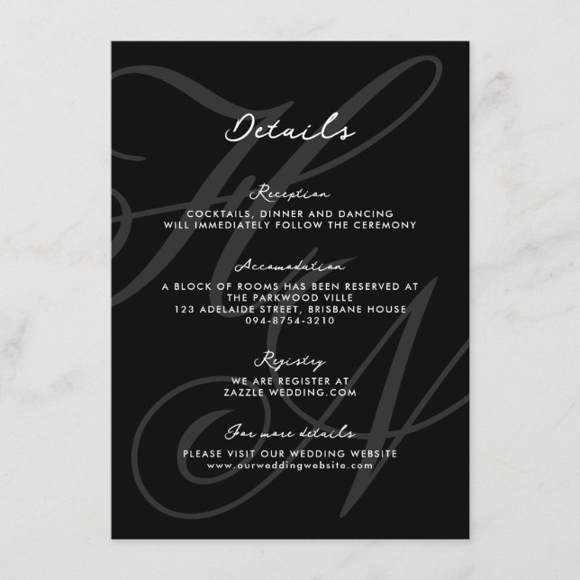 Elegant Monogram Script Wedding Details Enclosure Card (Front)