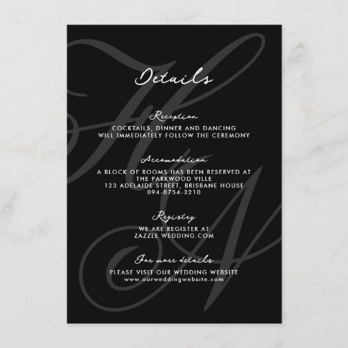 Elegant Monogram Script Wedding Details Enclosure Card