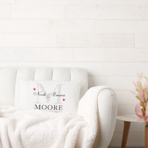 Elegant Monogram Script Wedding Lumbar Pillow