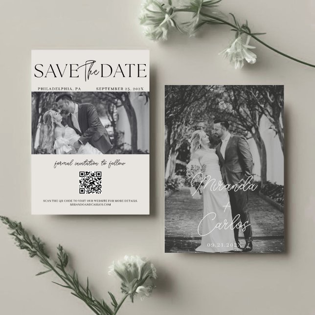 Elegant Monogram Script Wedding QR code Save The Date (Creator Uploaded)