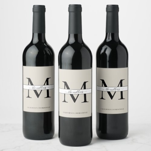 Elegant Monogram Script Wedding Wine Label