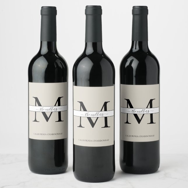 Elegant Monogram Script Wedding Wine Label (Bottles)