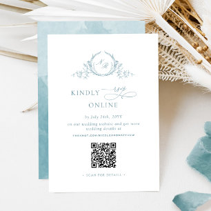 Elegant Monogram Sea Glass RSVP Online QR Code Enclosure Card