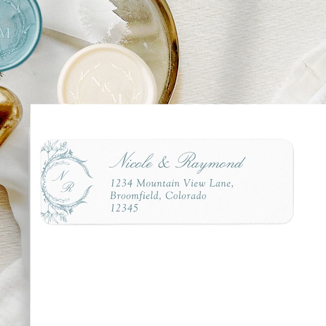 Elegant Monogram Sea Glass Wedding Return Address Label (Creator Uploaded)
