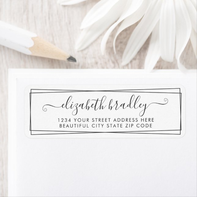 Elegant Monogram Signature Black White Address Label (Insitu)