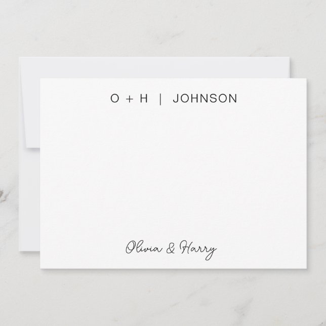 Elegant Monogram Signature Script Wedding Note Card (Front)
