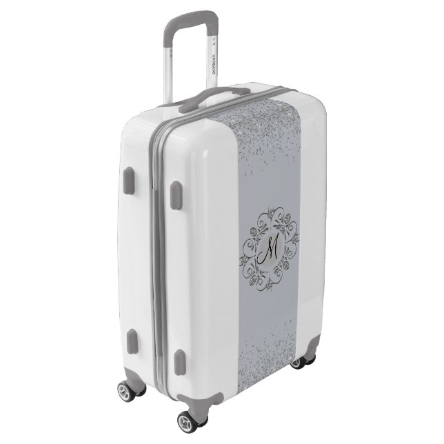 Elegant Monogram Silver Glittery Gem  Luggage (Rotated Left)