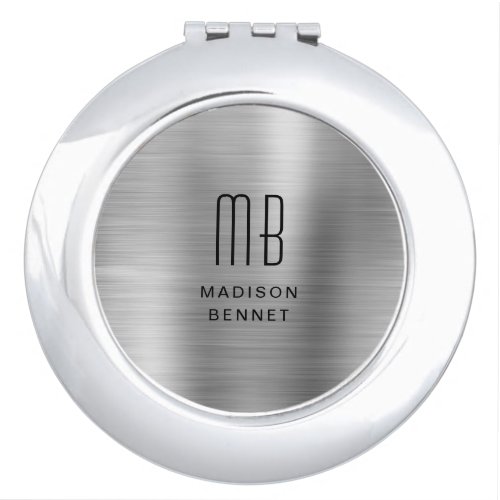 Elegant Monogram Silver Gray  Compact Mirror