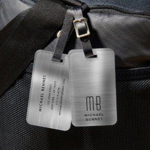 Elegant Monogram Silver Gray Luggage Tag