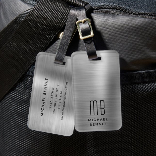 Elegant Monogram Silver Gray Luggage Tag (Elegant Monogram Silver Gray Luggage Tag)