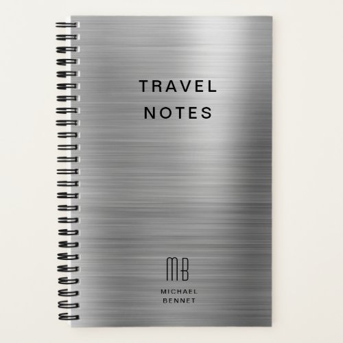 Elegant Monogram Silver Gray Travel Notebook