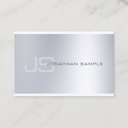 Elegant Monogram Silver Look Minimalist Design Business Card