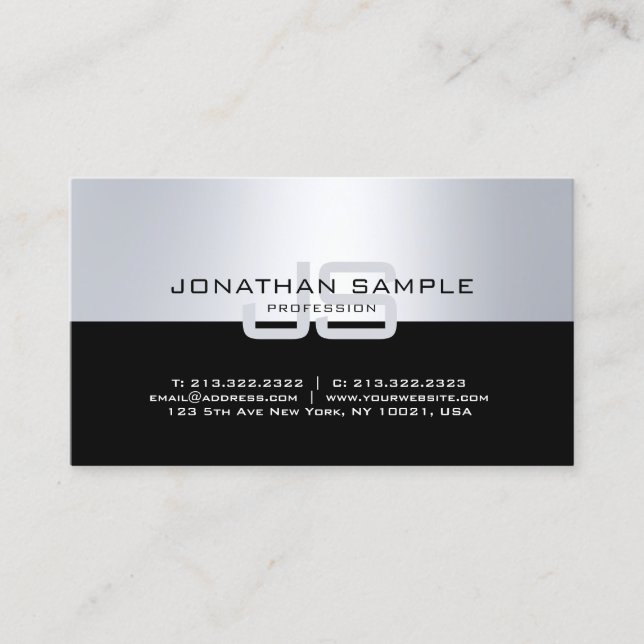 Elegant Monogram Silver Modern Design Trendy Business Card (Front)
