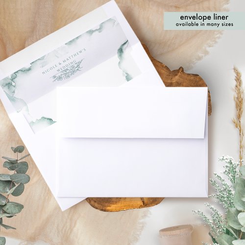 Elegant Monogram Silver Sage Watercolor Stains Envelope Liner