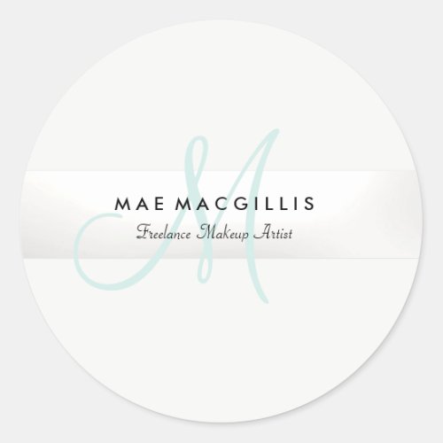 Elegant Monogram Silver Stripe Classic Round Sticker