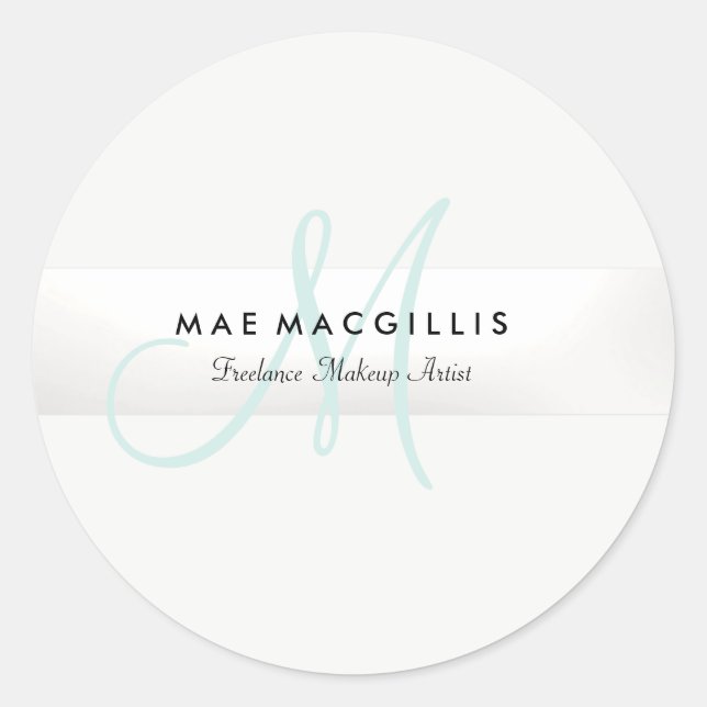 Elegant Monogram Silver Stripe Classic Round Sticker (Front)