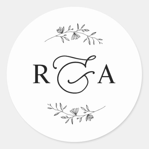 Elegant Monogram Simple Black and White Classic Ro Classic Round Sticker