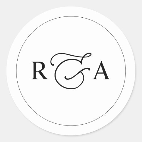Elegant Monogram Simple Black and White Classic Round Sticker