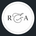 Elegant Monogram Simple Black and White Classic Round Sticker<br><div class="desc">Designed to coordinate with our Romantic Script wedding collection,  this customizable names Sticker,  features a calligraphy graphic ampersand,  paired with a classy serif font in black. Matching items available.</div>