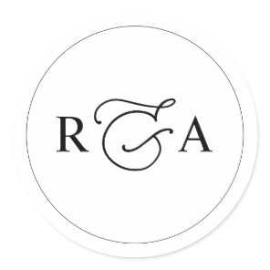 Elegant Monogram Simple Black and White Classic Round Sticker