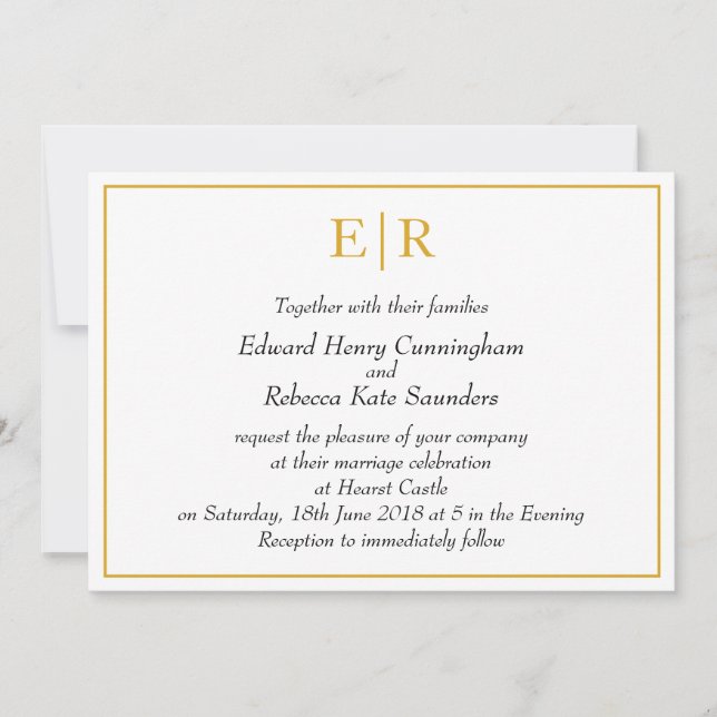 Elegant Monogram Simple Gold Wedding Invitation (Front)