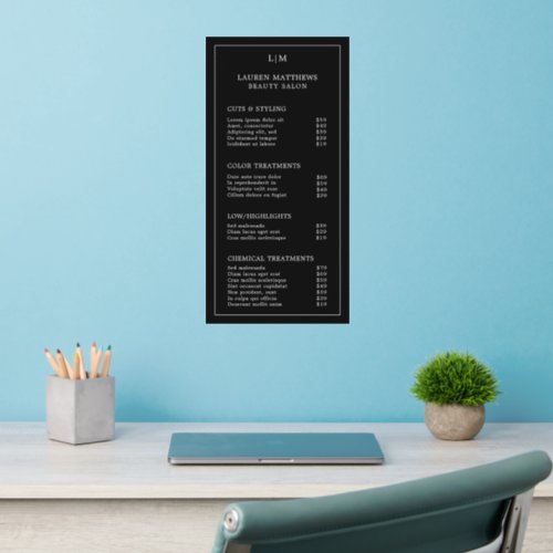 Elegant Monogram Simple Salon Black Price List Wall Decal