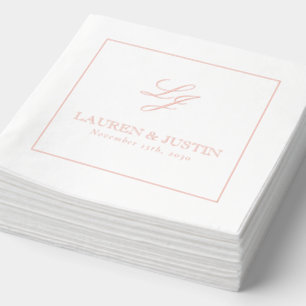 Elegant Monogram Simple Script Wedding Rose Gold Foil Napkins