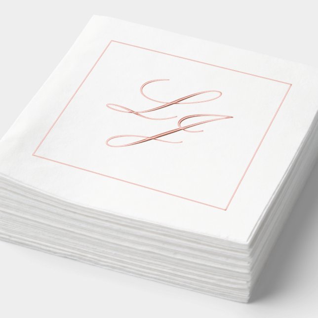Elegant Monogram Simple Script Wedding Rose Gold Foil Napkins (Detail)