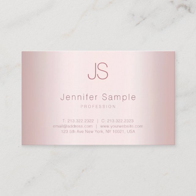 Elegant Monogram Simple Template Rose Gold Modern Business Card (Front)