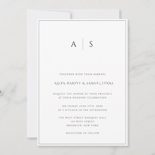 Elegant Monogram Simple Wedding Invitation (Front)