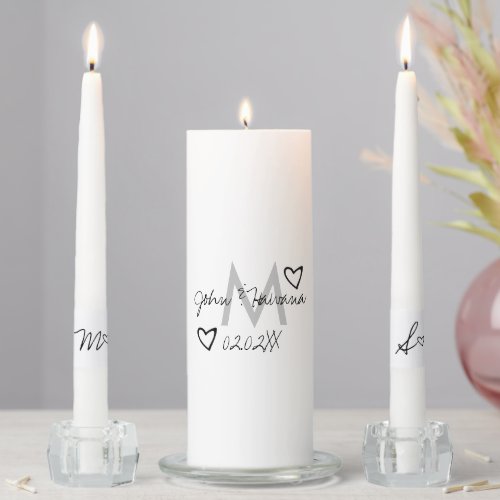 Elegant Monogram Slanted Heart Wedding  Unity Candle Set