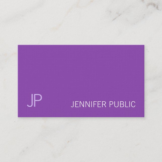 Elegant Monogram Sleek Plain Purple Violet Luxury Business Card (Front)