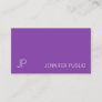 Elegant Monogram Sleek Plain Purple Violet Luxury Business Card