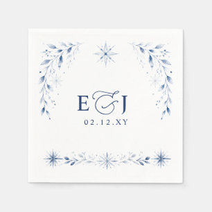 Elegant Monogram Snowflakes Blue Winter Wedding Napkins