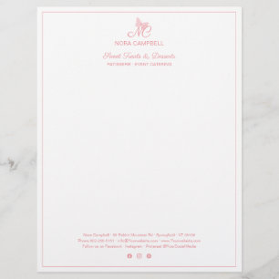 Elegant Monogram Social Media Peach Pink Border Letterhead