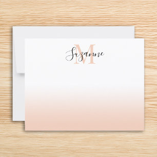 Elegant Monogram Soft Peach Ombre Note Card
