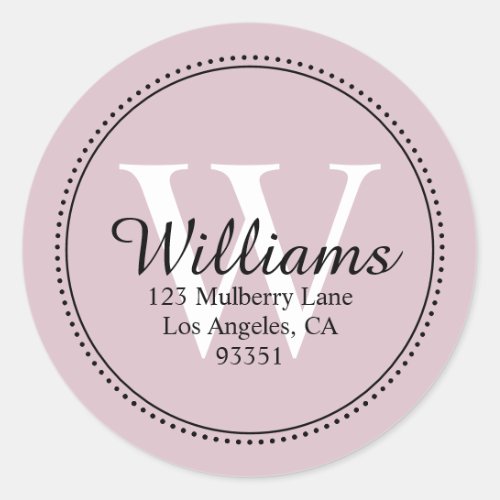 Elegant Monogram Solid Blush Pink Return Address Classic Round Sticker