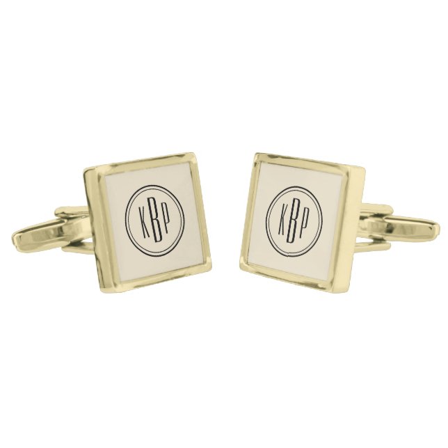 Elegant Monogram Square Gold-Plated Cufflinks (Angled)