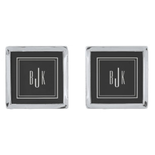 Elegant Monogram Square Silver-Plated Cufflinks